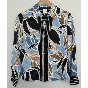 Nic and Zoe Women's Sapphire Shade Blouse Button Front Long‎ Sleeve Size XS